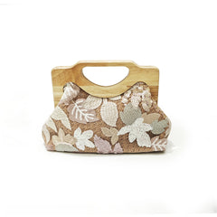Embroidered floral clutch with wooden handle - Ortuli