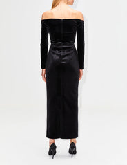 Off-shoulder velvet midi dress with lace trim – Gergana