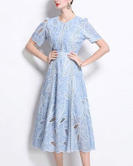 embroidered flare dress with leaf cutouts – OLIVEA
