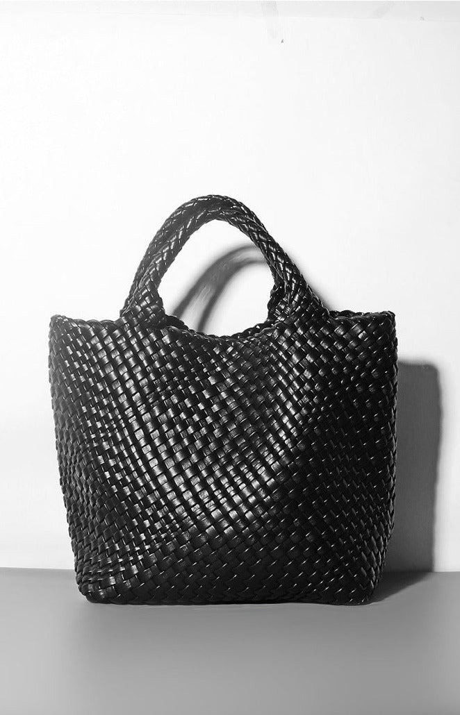 woven leather tote bag with top handles - Aaatrti