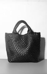 woven leather tote bag with top handles - Aaatrti