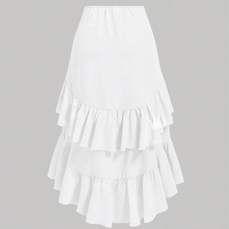 High-low ruffled midi skirt with ruched waist – Serytu