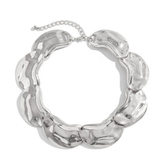 Wide bean-link statement necklace with metallic finish - Aongi