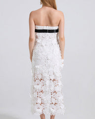 strapless floral lace midi dress with bow detail - FIORS