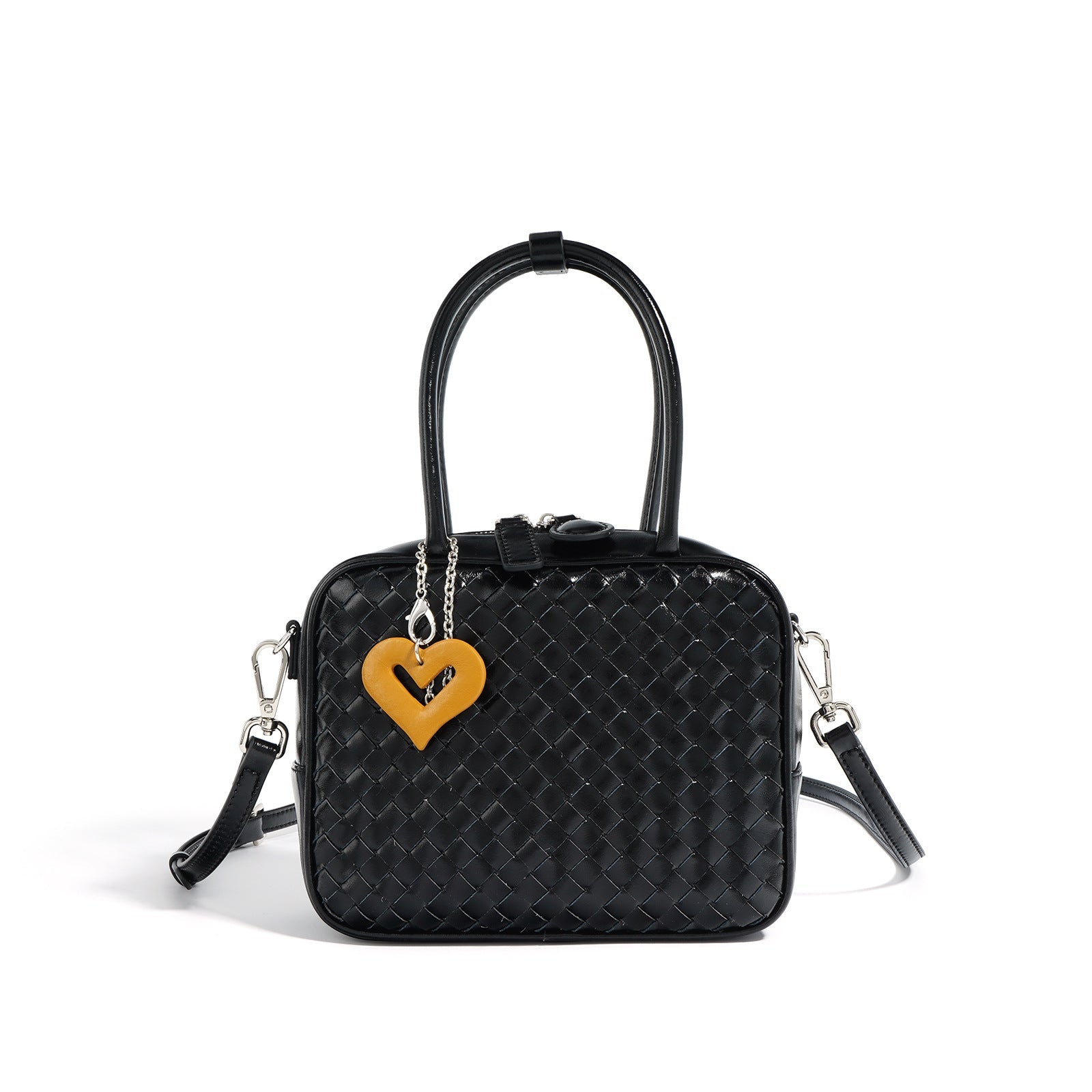 black boxy handbag with heart charm – LYRA