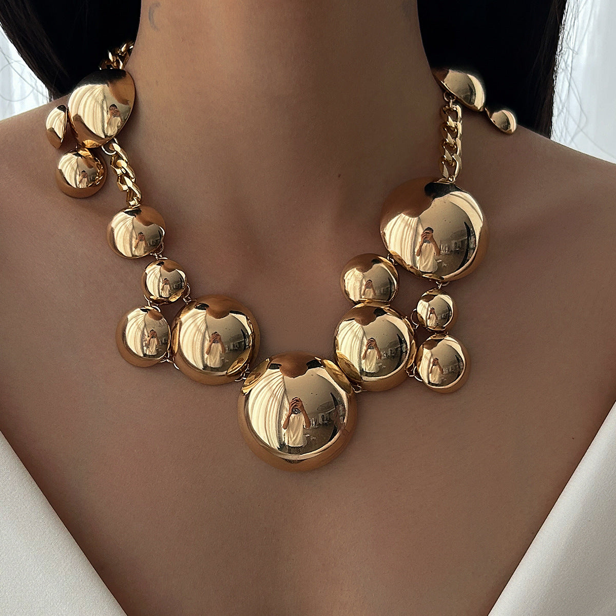 Chunky bubble chain necklace with metallic sphere clusters - Ohgasi