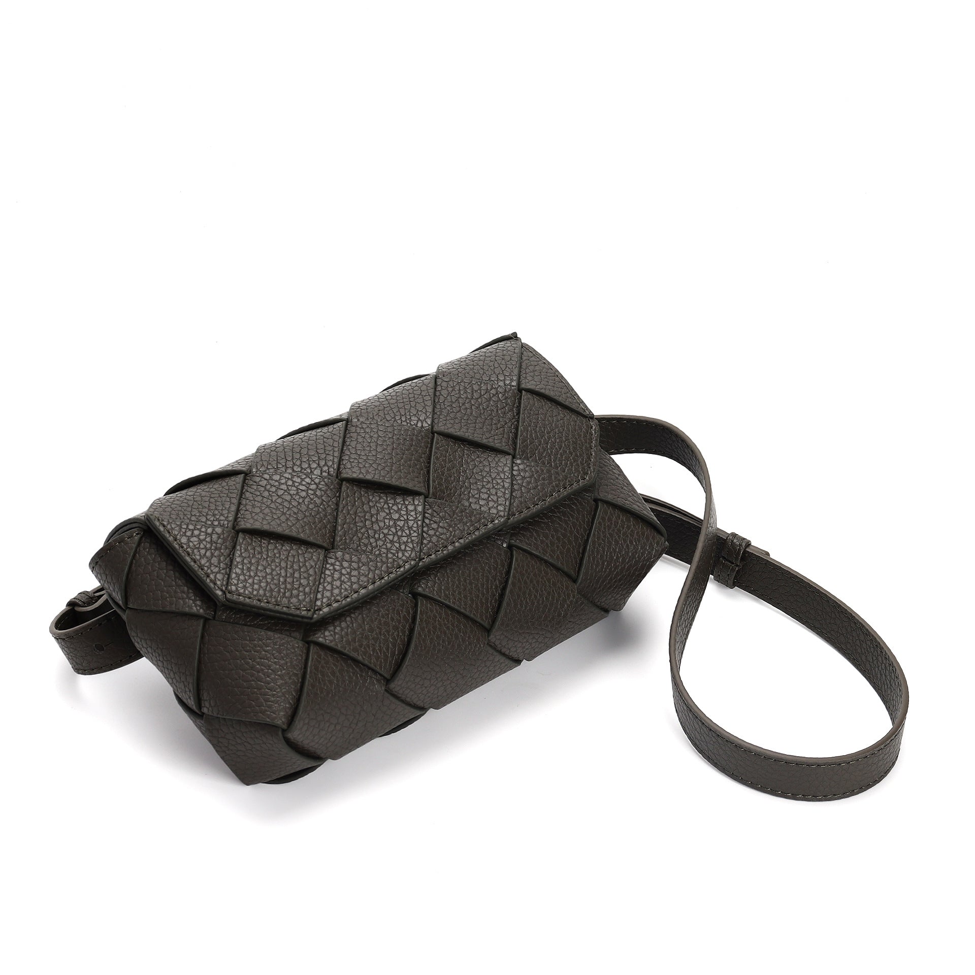 mini woven leather shoulder bag with flap closure - LILAN