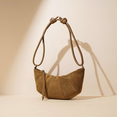 crescent suede shoulder bag with knotted strap – SIENNA