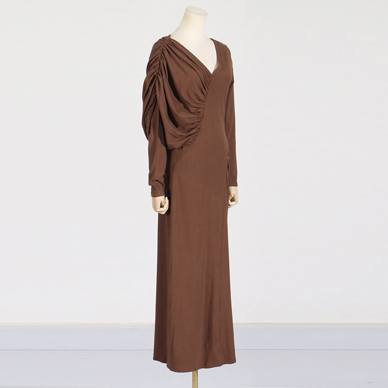Draped Long-Sleeve Asymmetric Dress - Noise