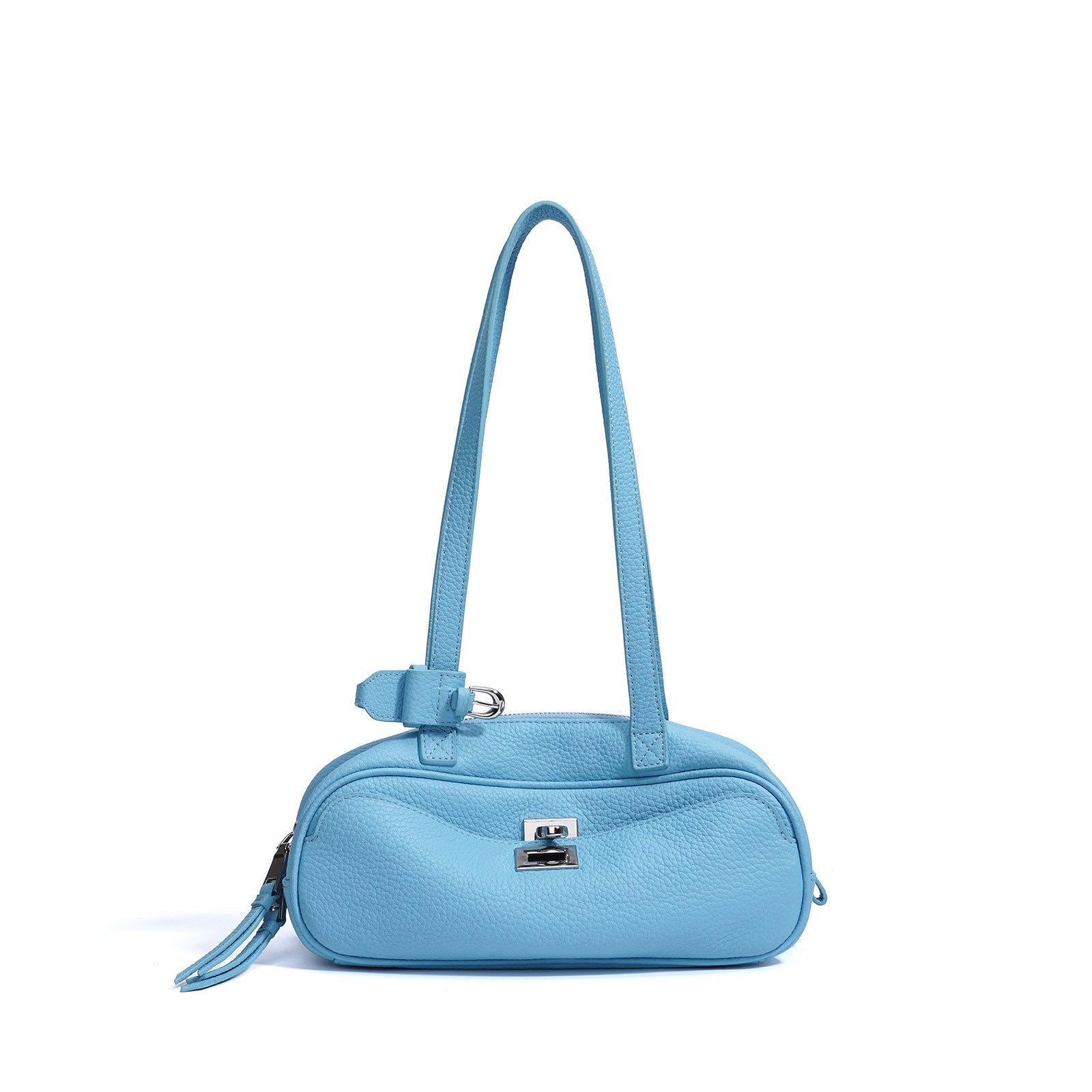 mini shoulder bag in sky blue pebbled leather – AZURA
