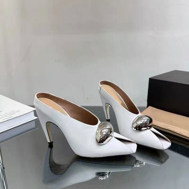 black leather mules with gold oval detail - LOMA