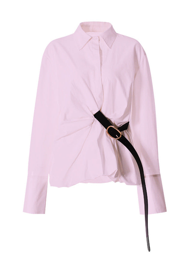 Button-up belted shirt with twisted knot - Lernu