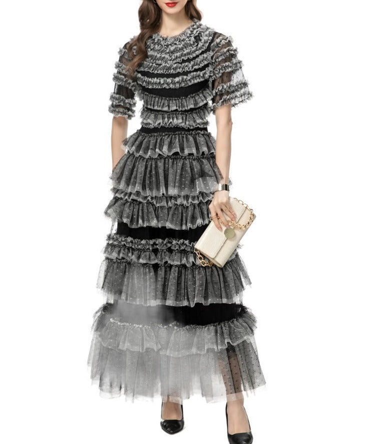 tiered ruffle tulle midi dress – Fyzeelk