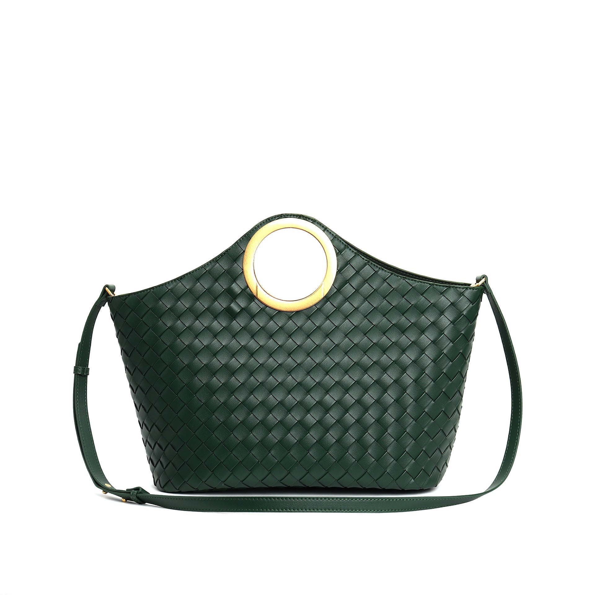 woven leather tote with circular metal handle - ARYAX