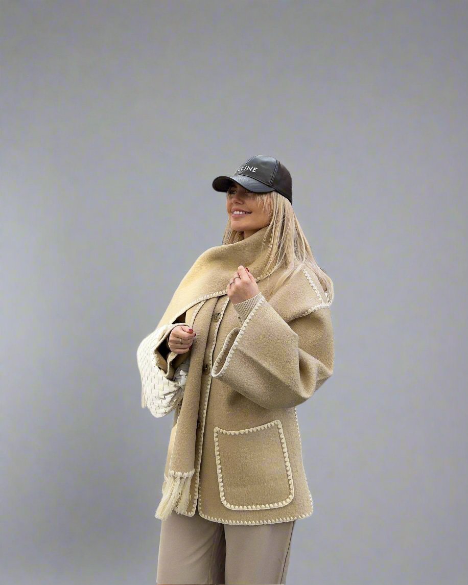 fringed cape jacket with contrast trim – Teghan