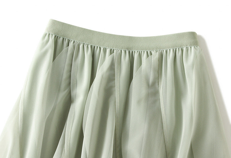 Asymmetrical ruffled mesh skirt with waterfall layers – Apilu