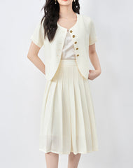pleated midi suit with short-sleeve blazer - BELLES