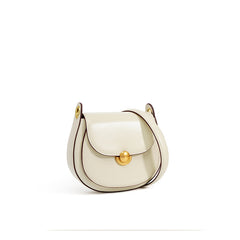 mini round flap crossbody bag with gold clasp - LINDA