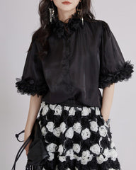 puff sleeve shirt with 3D floral trims - BLOSIOM