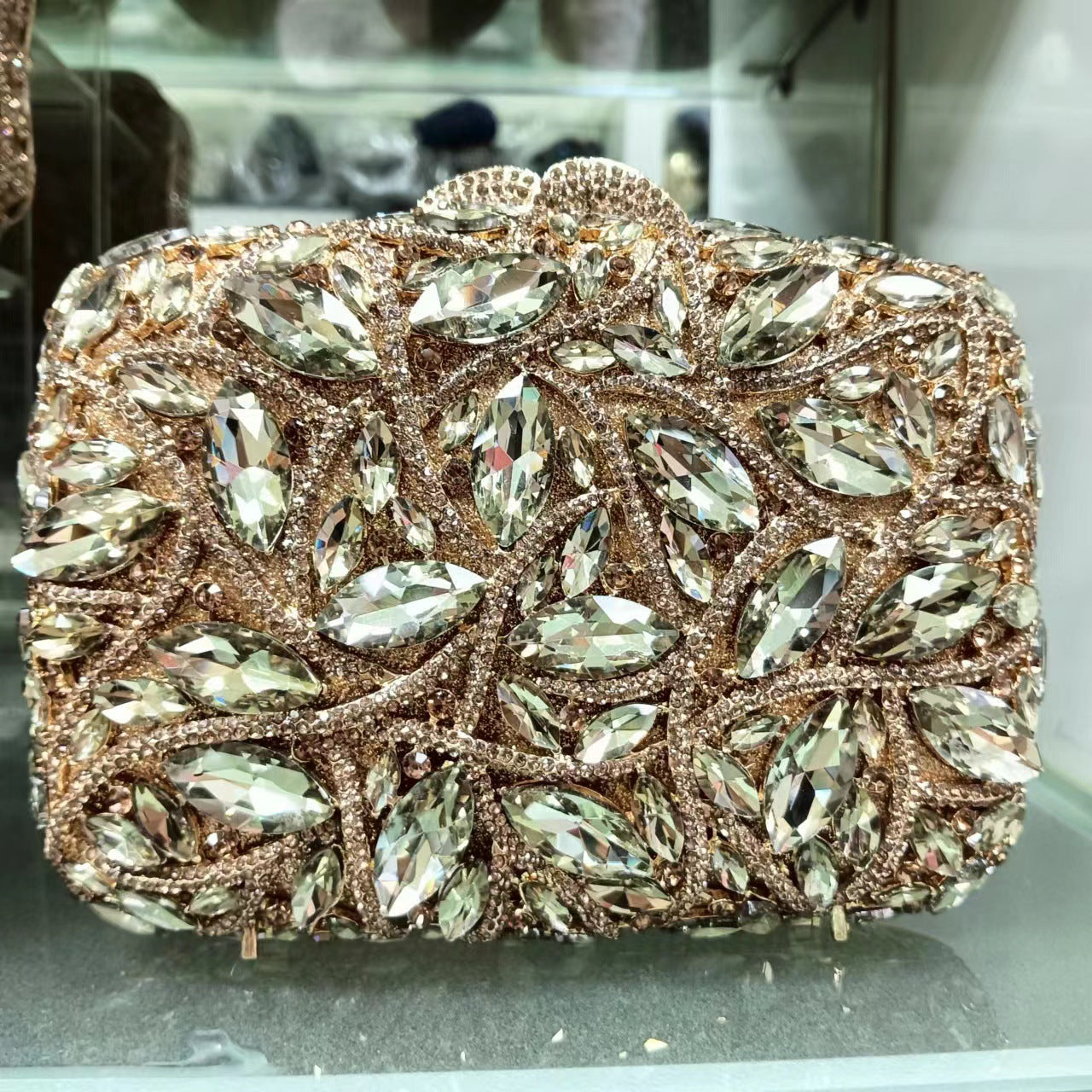 crystal embellished clutch with floral design - Enduri