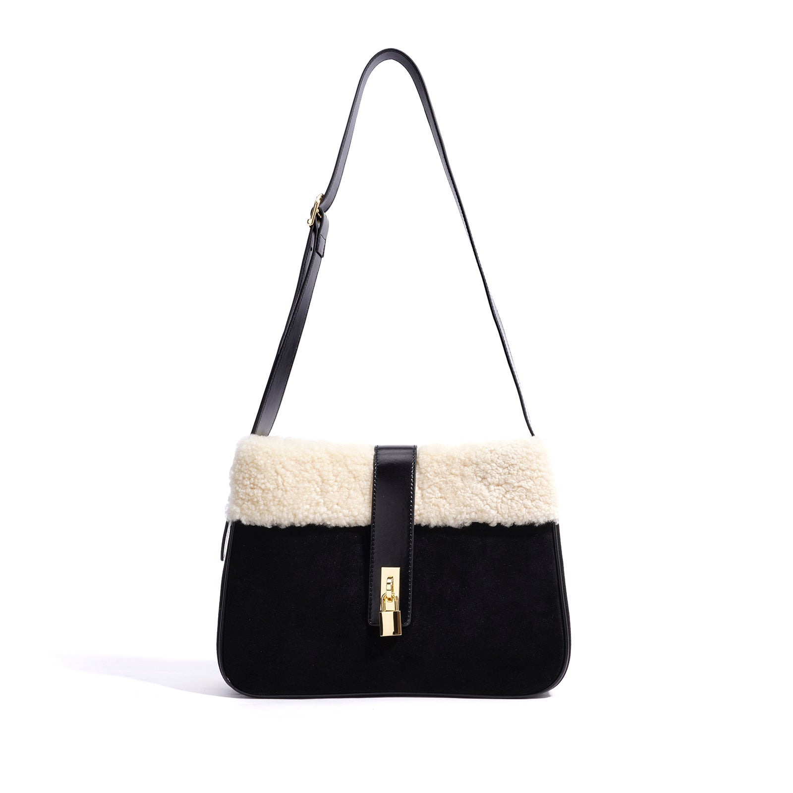 suede crossbody bag with shearling trim – COCOA