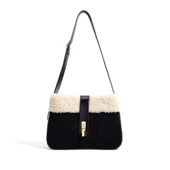 suede crossbody bag with shearling trim – COCOA