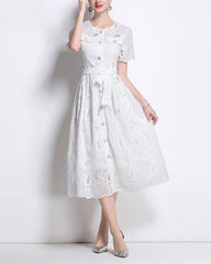 belted shirt dress with embroidered cutwork – CELESTE