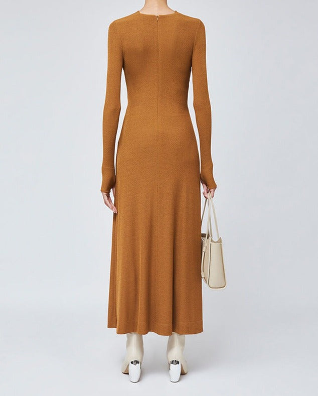 cut-out long-sleeve maxi dress with gold accents – Edythe