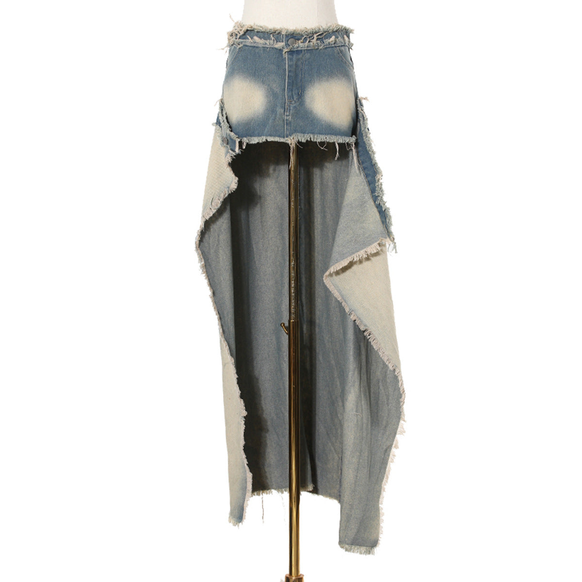 distressed denim maxi skirt with raw slit - Balthah