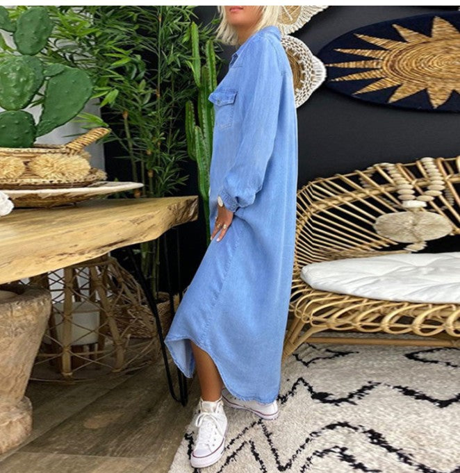 button-down denim shirt dress – Teeicuh