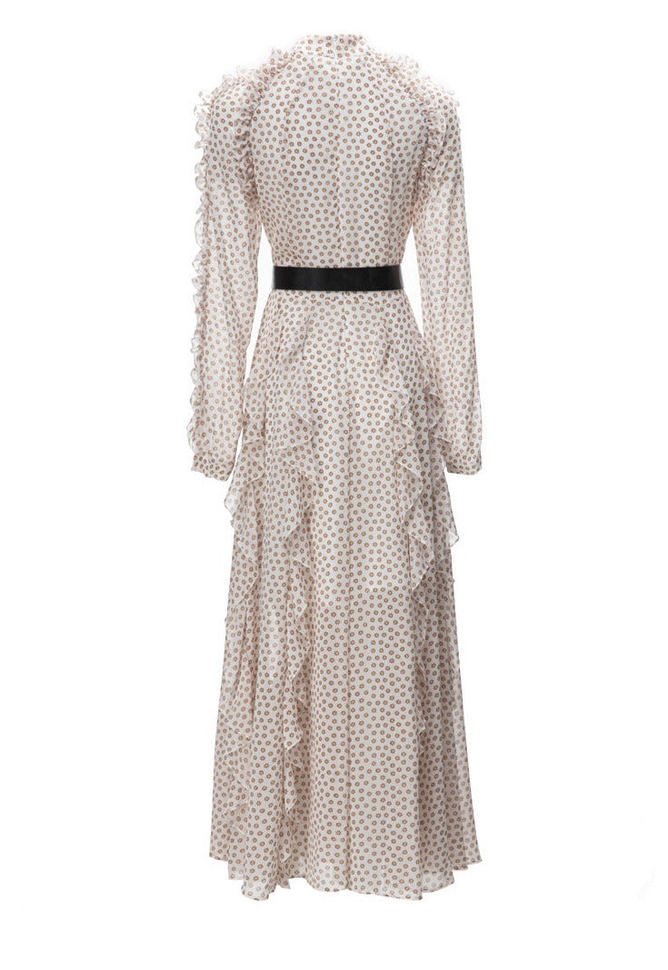 printed ruffle-trim maxi dress – Fyqttvs