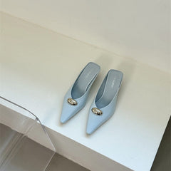 pointed toe leather mules with metallic dome detail – VORIN