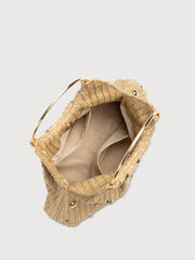 Beaded raffia bag with metal ring handle - Burfi
