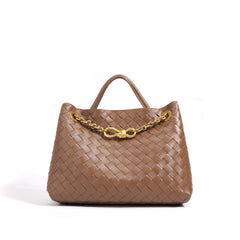 woven leather tote with gold chain detail – LYTRA