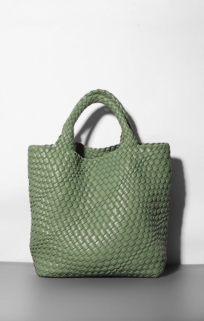 woven leather tote bag with top handles - Aaatrti