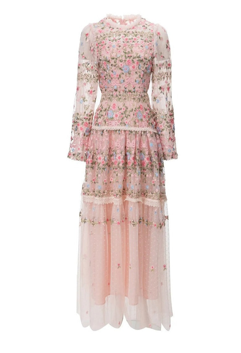 sheer embroidered tulle gown with floral motifs – Fikwesd