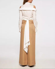 cold-shoulder wrap blouse with waist tie – SERENA
