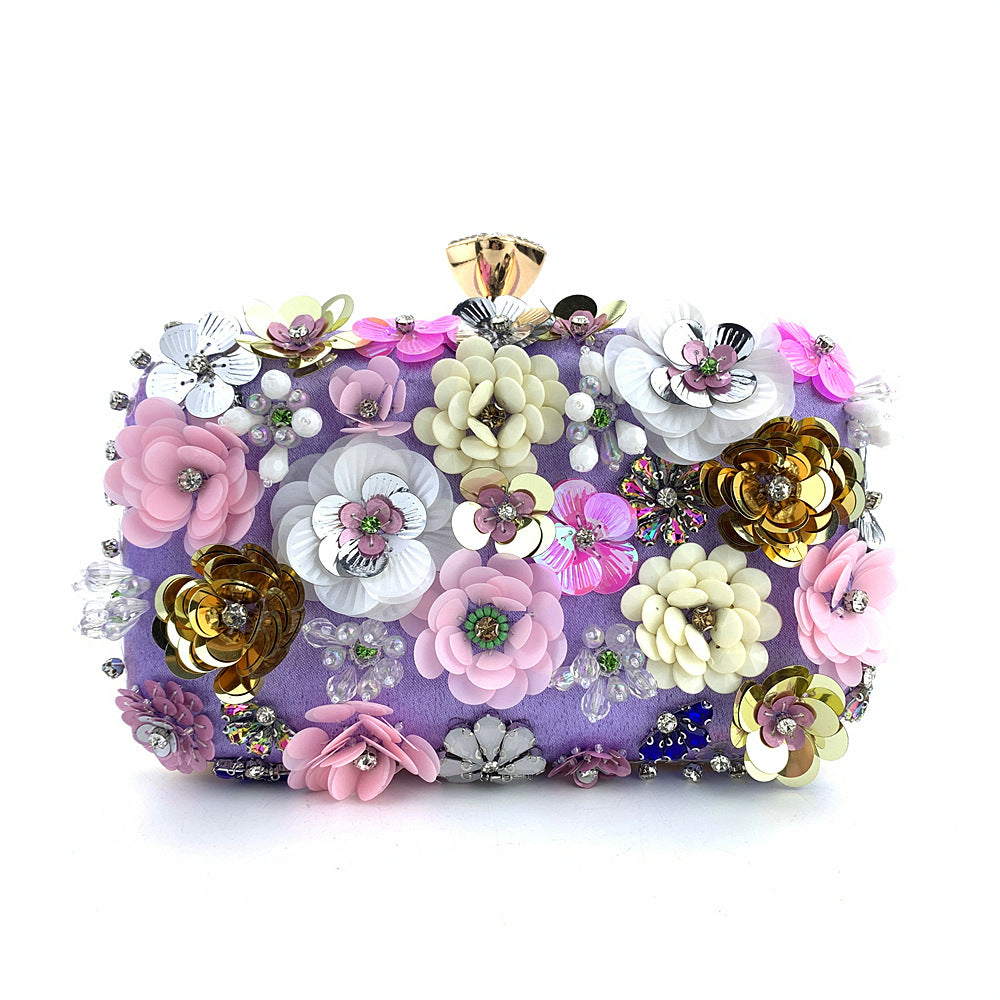 Floral Embellished Box Clutch with Gold Accents - Hilu