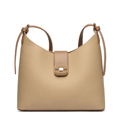 Pebbled Shoulder Bag with Buckle Flap Closure – STONE