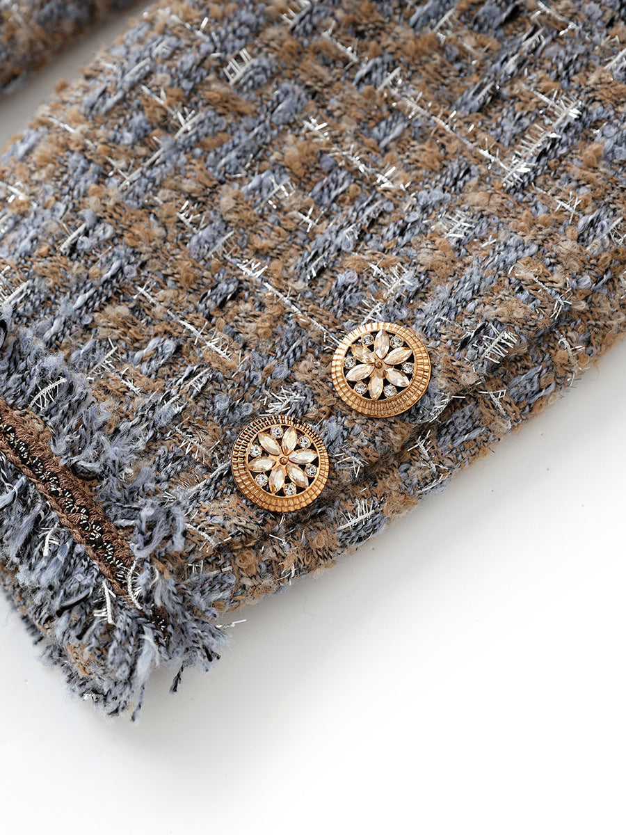 textured tweed skirt suit with contrast fringe trims - CHLOÉY