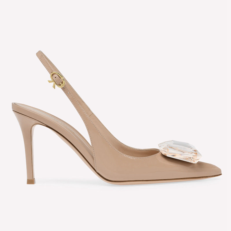nude patent slingback heels with oversized crystal bow – BELA