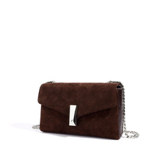 rectangular suede flap bag with silver chain - ODETTEZ