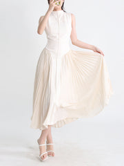 sleeveless pleated midi dress with paneled bodice – Calixta