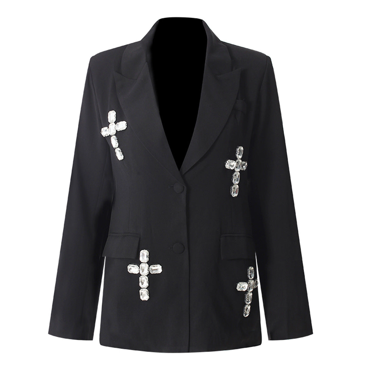 tailored blazer with crystal cross appliqués – VERA