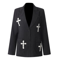 tailored blazer with crystal cross appliqués – VERA