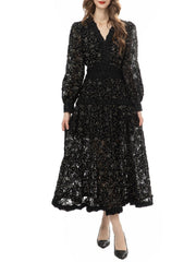 long-sleeve lace midi dress with scalloped neckline – Drance