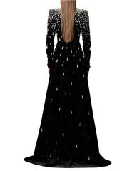 Long sleeve velvet gown with pearl cascade - Sinmu