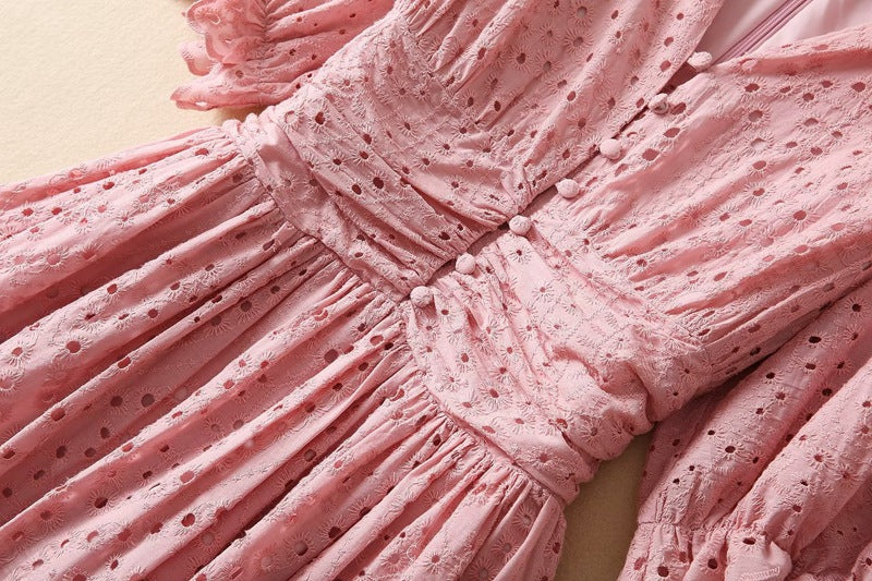 puff sleeve eyelet midi dress – Aagwqrm