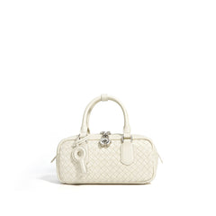 mini woven top-handle bag with lock charm - RIVKA