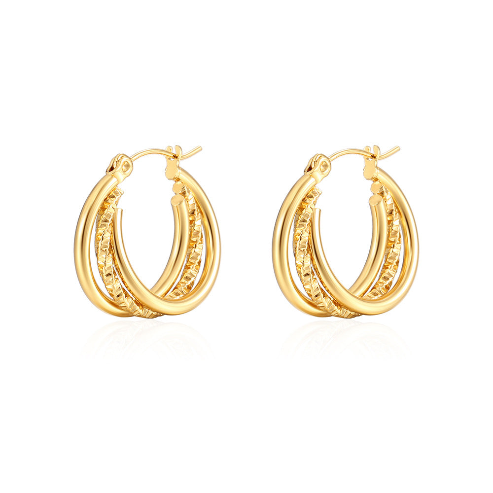 Dual-layer textured hoop earrings with engraved detail – Akoma
